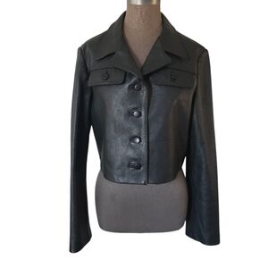 Rebecca Taylor Black Lamb Leather Cropped Jacket Women 12 NWOT